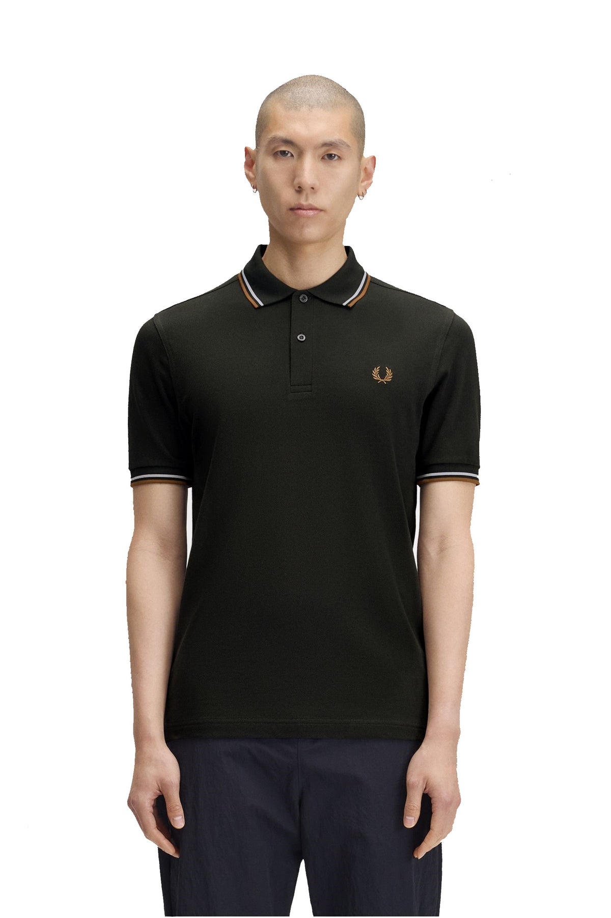 Fred Perry Slim Fit Twin Tipped Polo Night Green / Dusky Blue / Dark Caramel