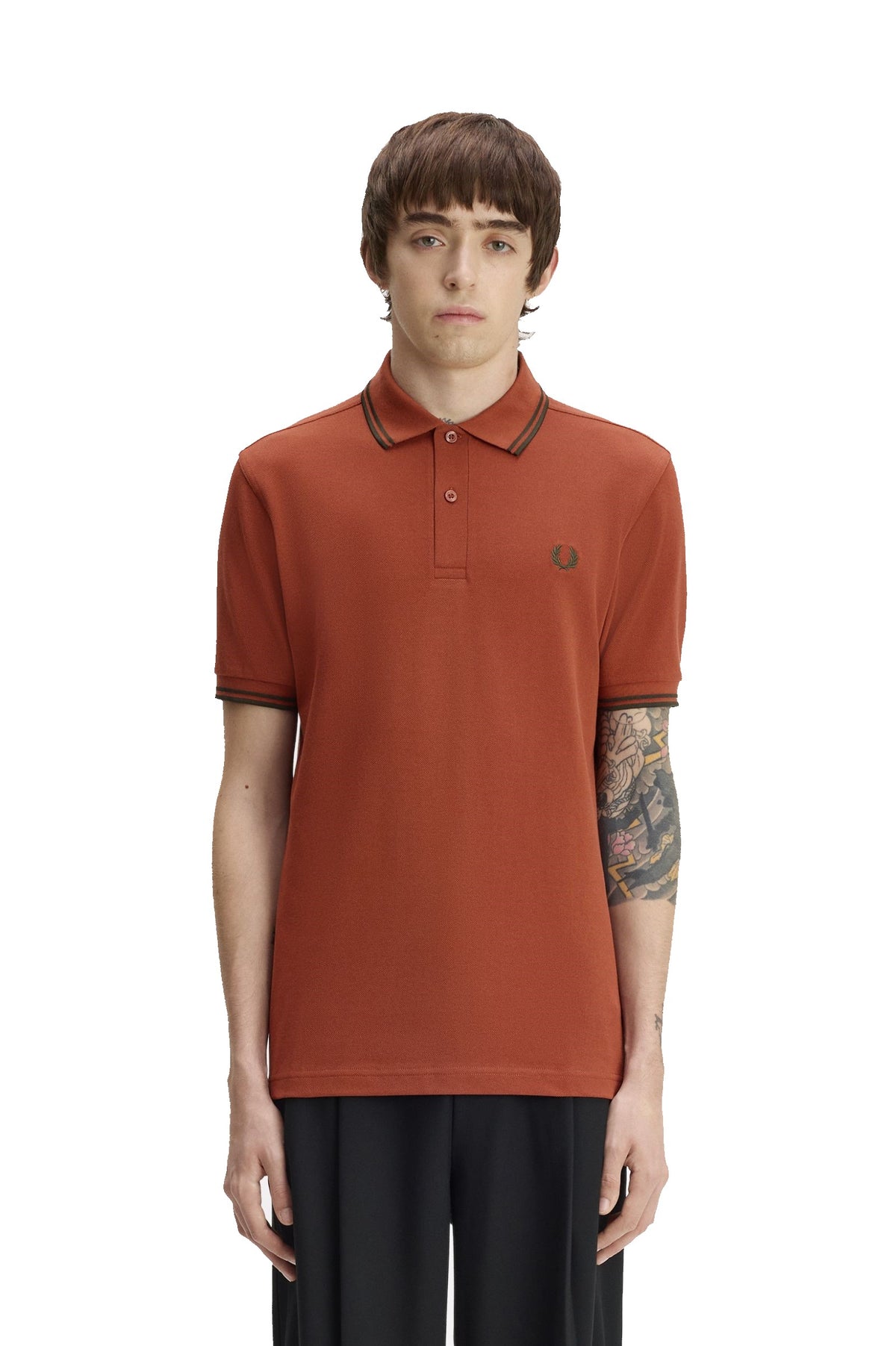 Fred Perry Slim Fit Twin Tipped Polo Brandy / Night Green / Night Green