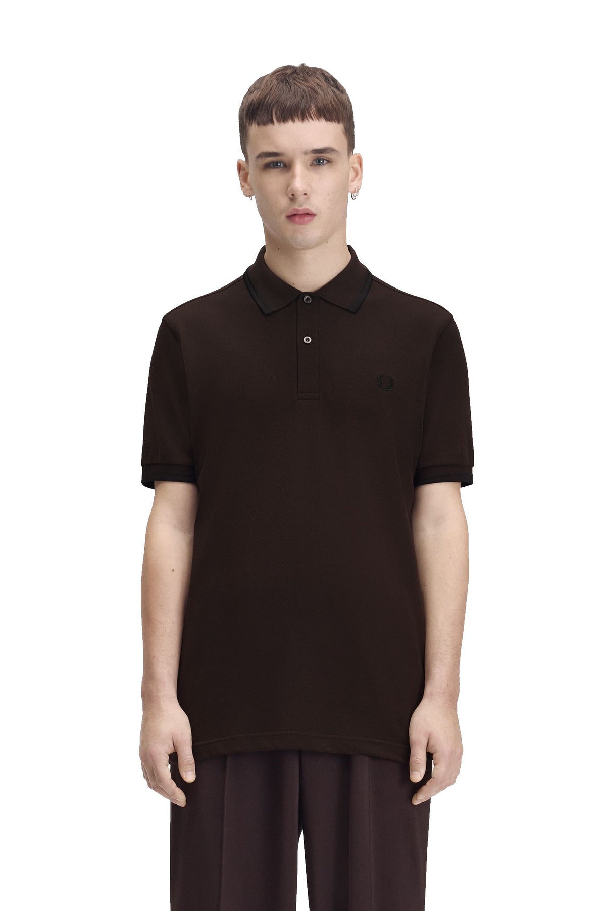 Fred Perry Slim Fit Twin Tipped Polo Rich Brown / Black / Black