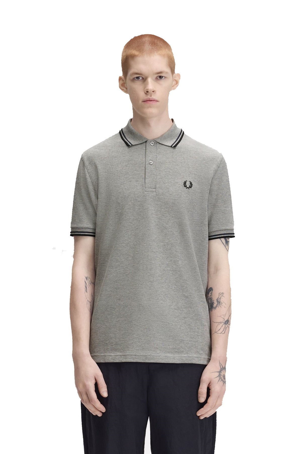 Fred Perry Slim Fit Twin Tipped Polo Steel Marl / Dark Airforce / Black