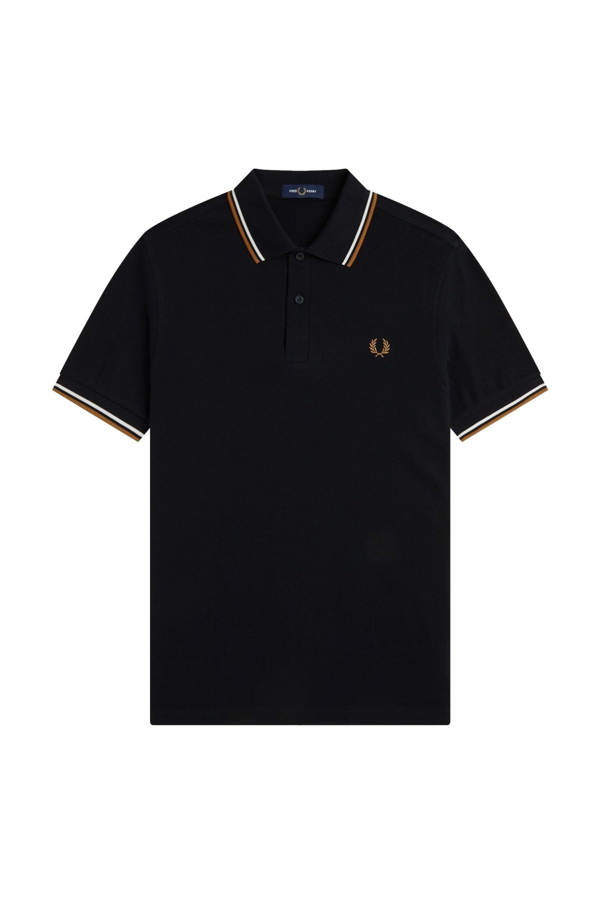 Fred Perry Slim Fit Twin Tipped Polo Black / Ecru / Dark Caramel