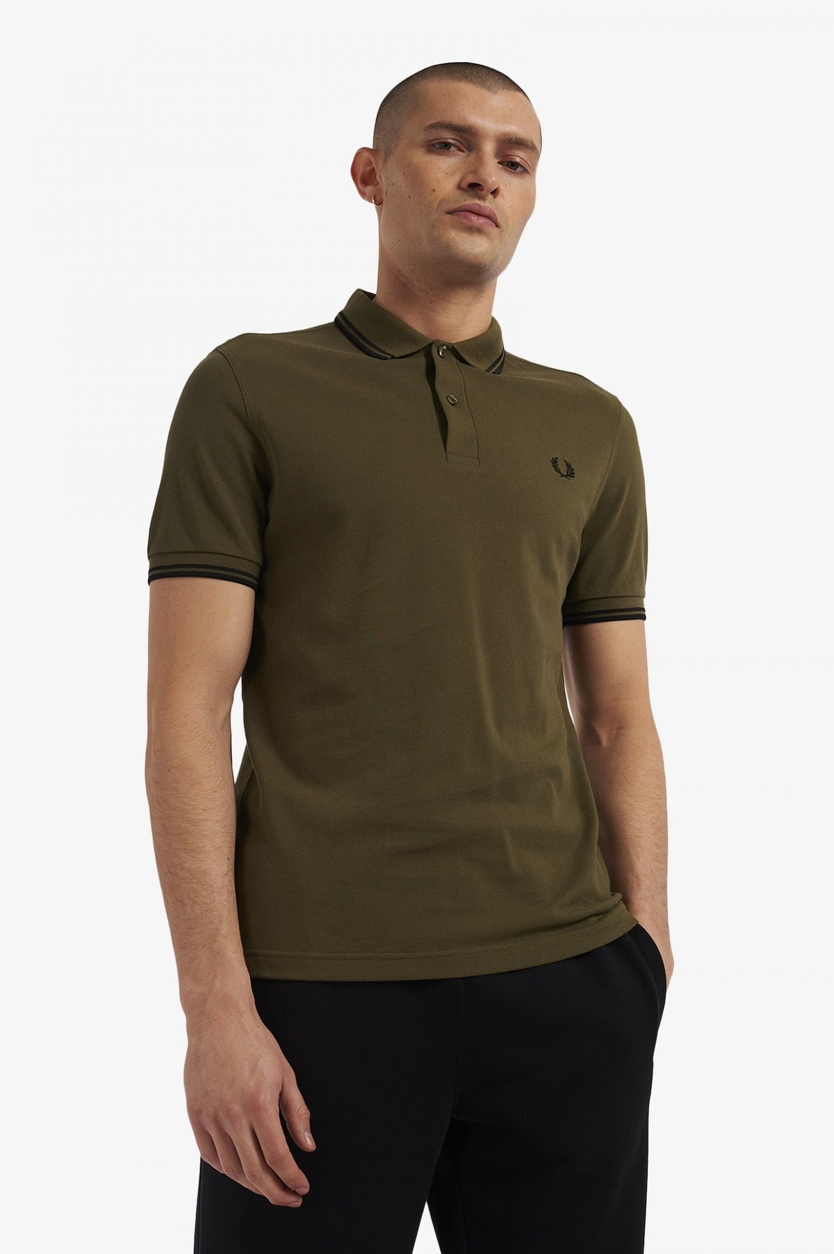 Fred Perry Slim Fit Twin Tipped Polo Uniform Green / Black / Black