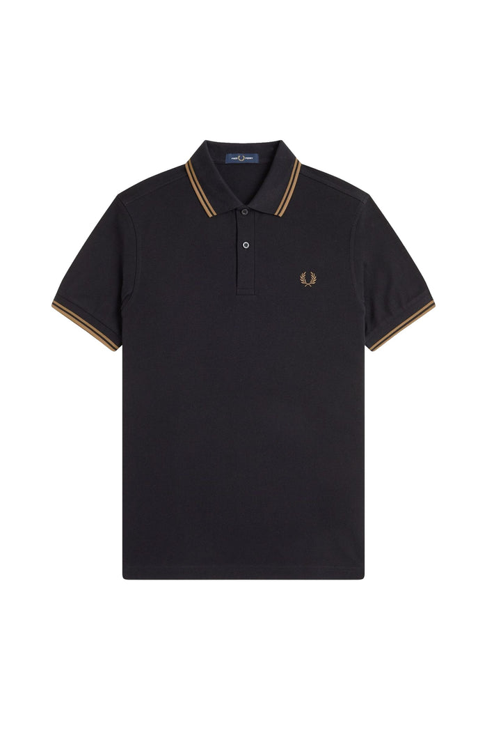 Fred Perry Slim Fit Twin Tipped Polo Black / Shaded Stone / Shaded Stone