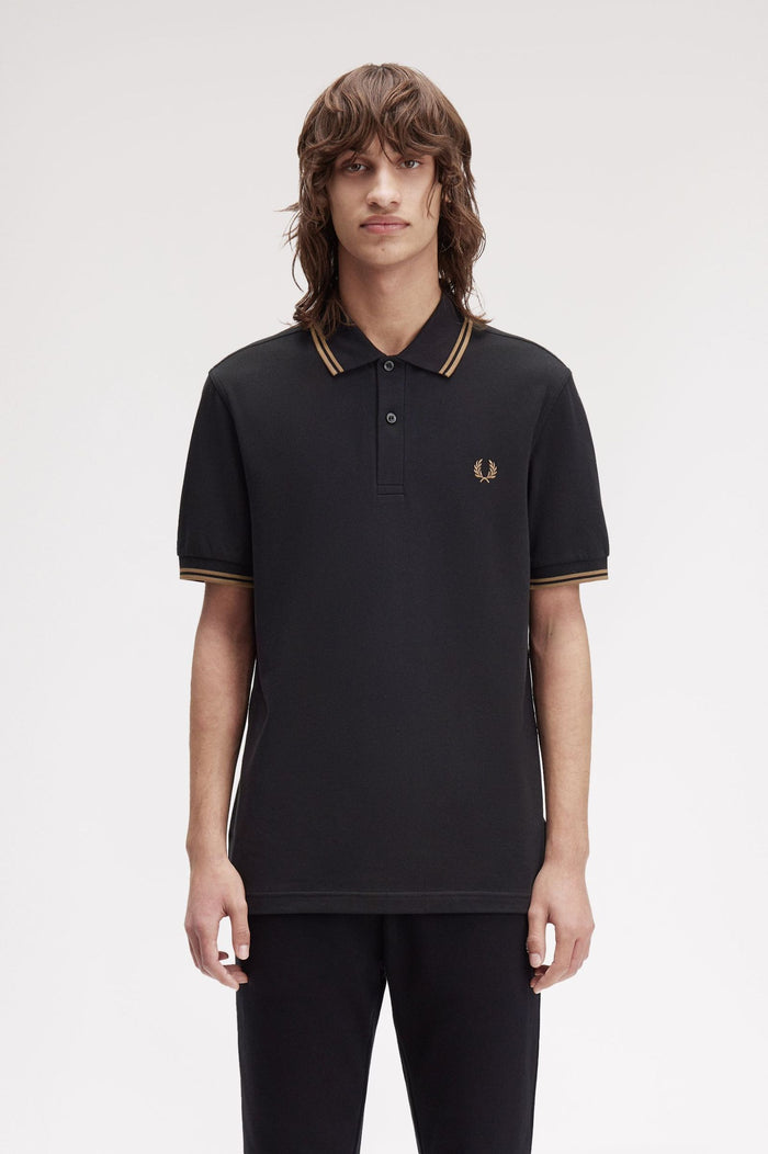 Fred Perry Slim Fit Twin Tipped Polo Black / Shaded Stone / Shaded Stone