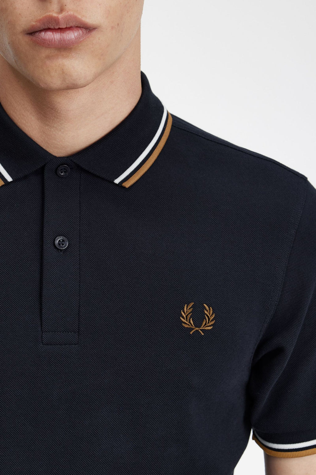 Fred Perry Slim Fit Twin Tipped Polo Navy / Snow White / Shaded Stone