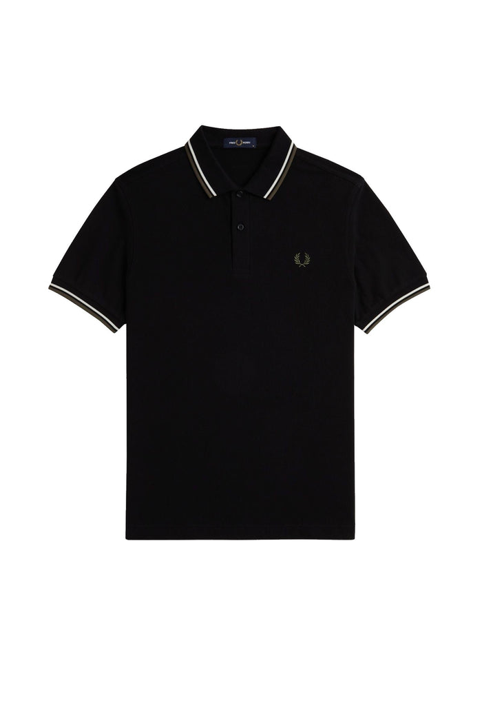 Fred Perry Slim Fit Twin Tipped Polo Black / Ecru / Laurel Wreath Green