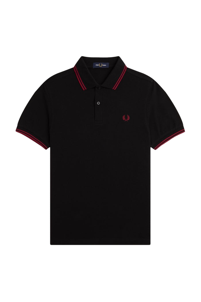 Fred Perry Slim Fit Twin Tipped Polo Black / Burnt Red / Burnt Red