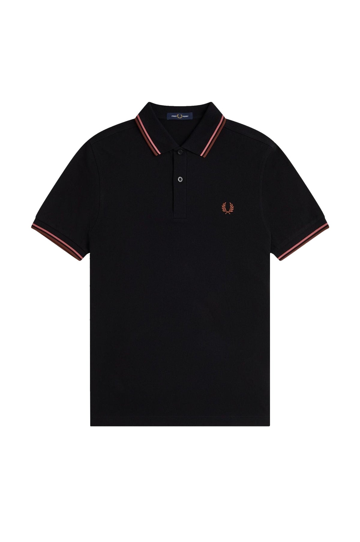 Fred Perry Slim Fit Twin Tipped Polo Black / Putty Pink / Whisky Brown