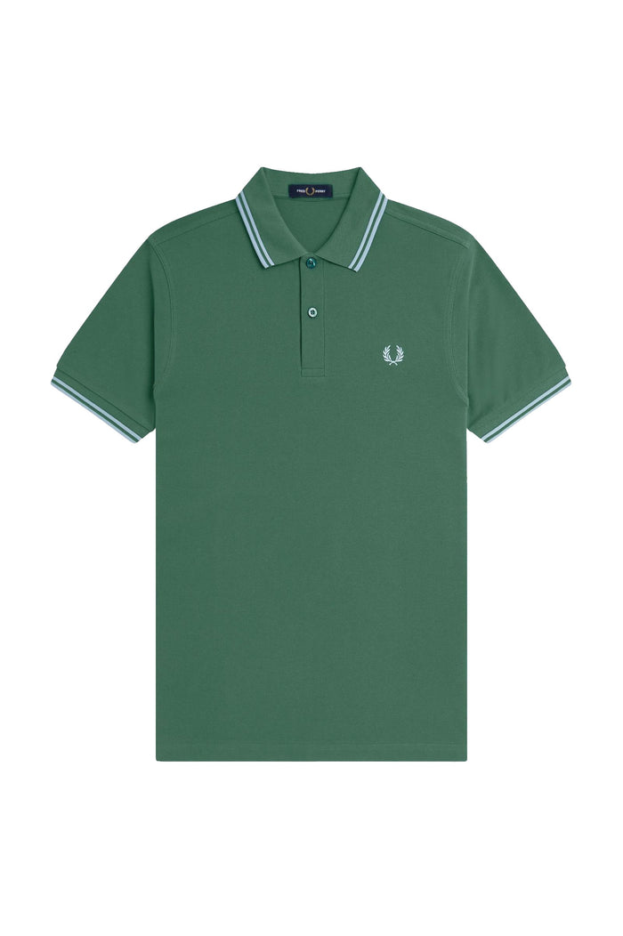 Fred Perry Slim Fit Twin Tipped Polo Sport Green / Track Blue / Track Blue