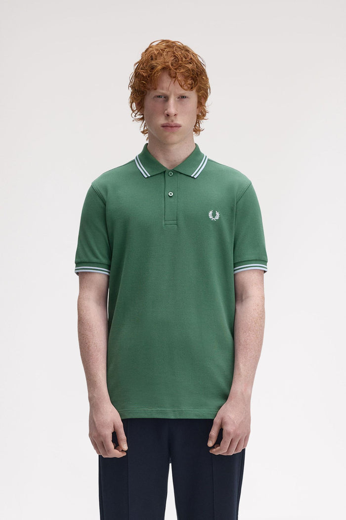 Fred Perry Slim Fit Twin Tipped Polo Sport Green / Track Blue / Track Blue