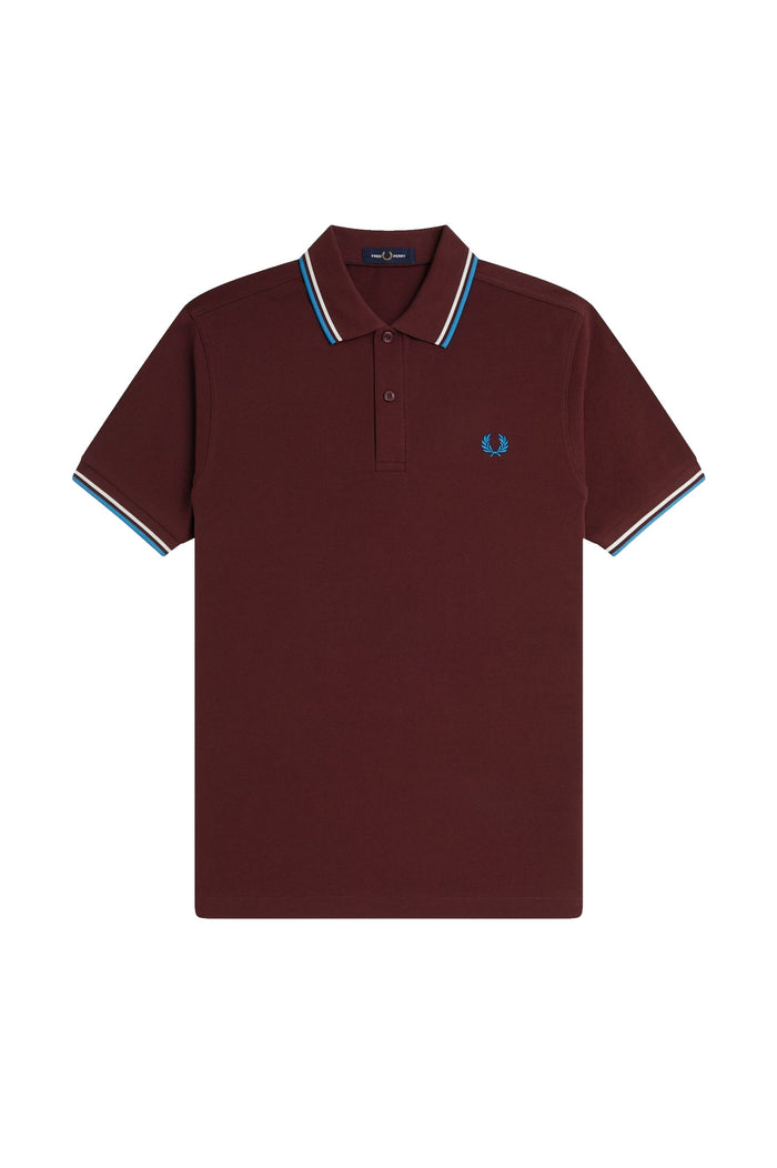 Fred Perry Slim Fit Twin Tipped Polo Oxblood / Ecru / Court Blue