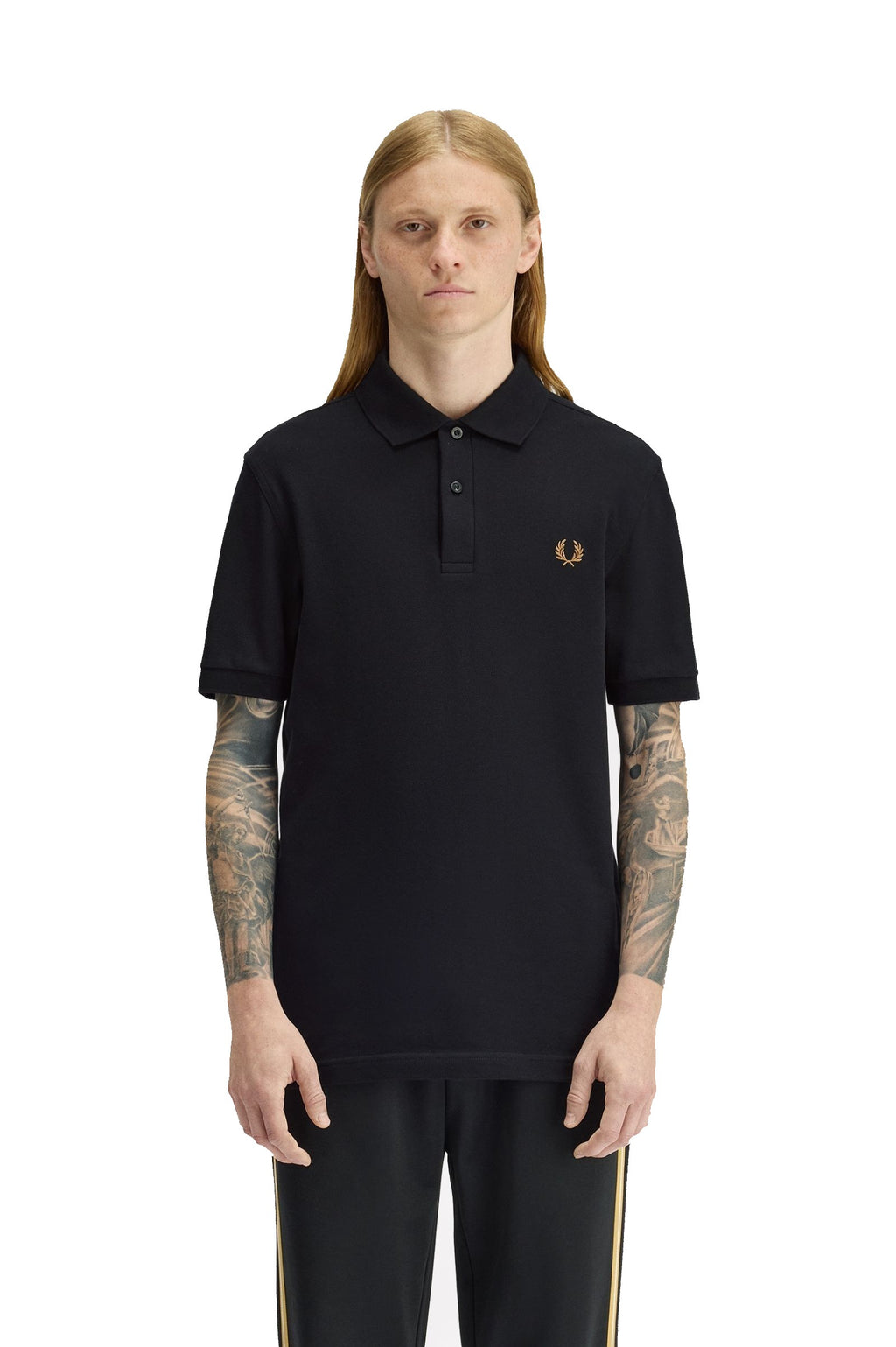 Fred Perry Slim Fit Plain Polo Black / Dark Caramel