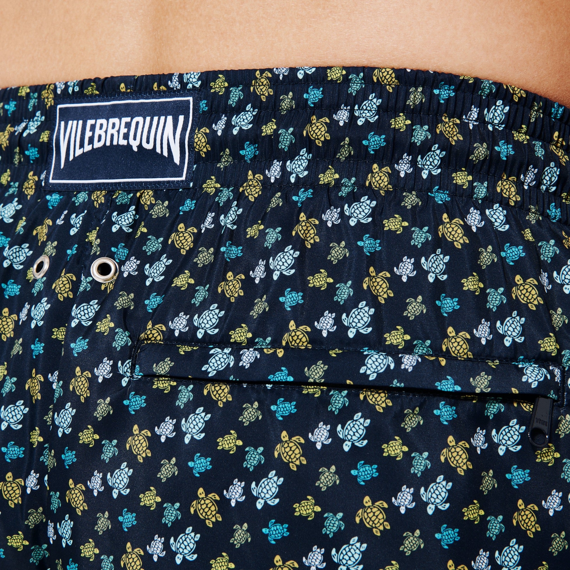 Vilebrequin Mahina Ultra-light and Packable Swimwear Micro Rainbow Turtles Navy