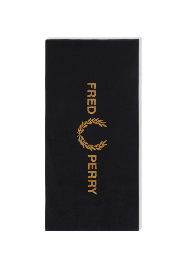 Fred Perry Cotton Beach Towel Black / Dark Caramel