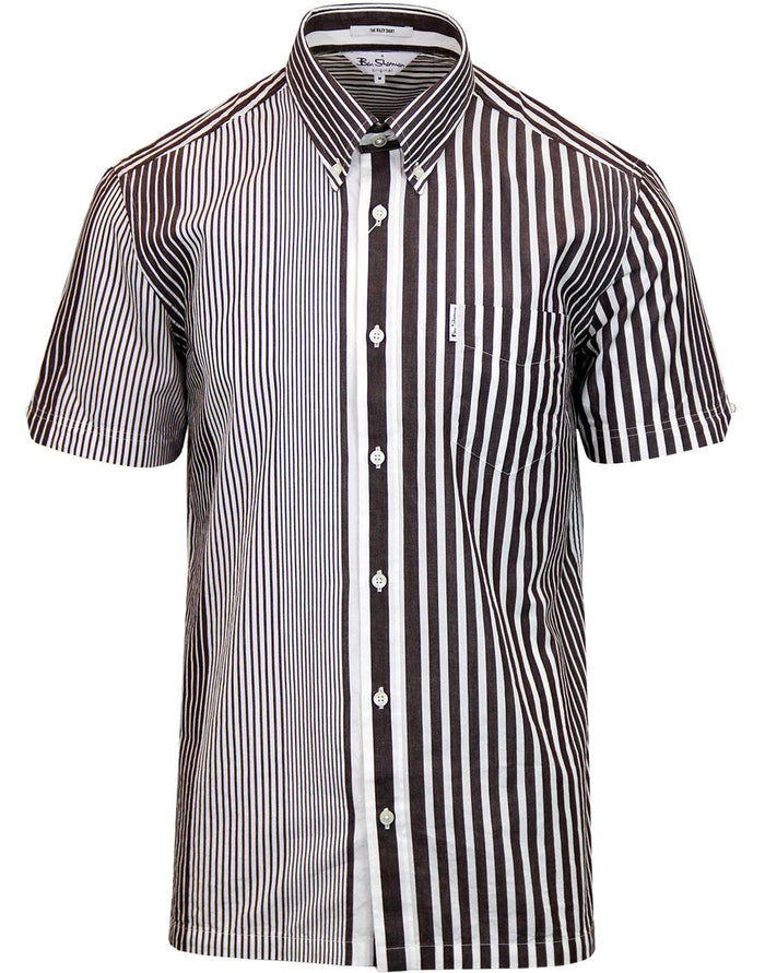 BEN SHERMAN Riley Pinstripe 1970's Archive Shirt Chocolate