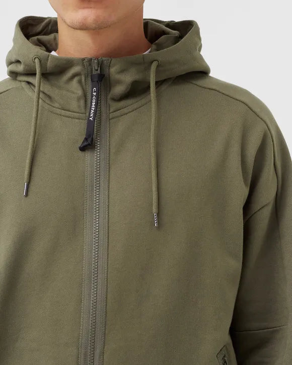 C.P. Company Diagonal Raised Fleece Goggle Hoodie Stone Grey