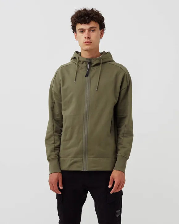 C.P. Company Diagonal Raised Fleece Goggle Hoodie Stone Grey