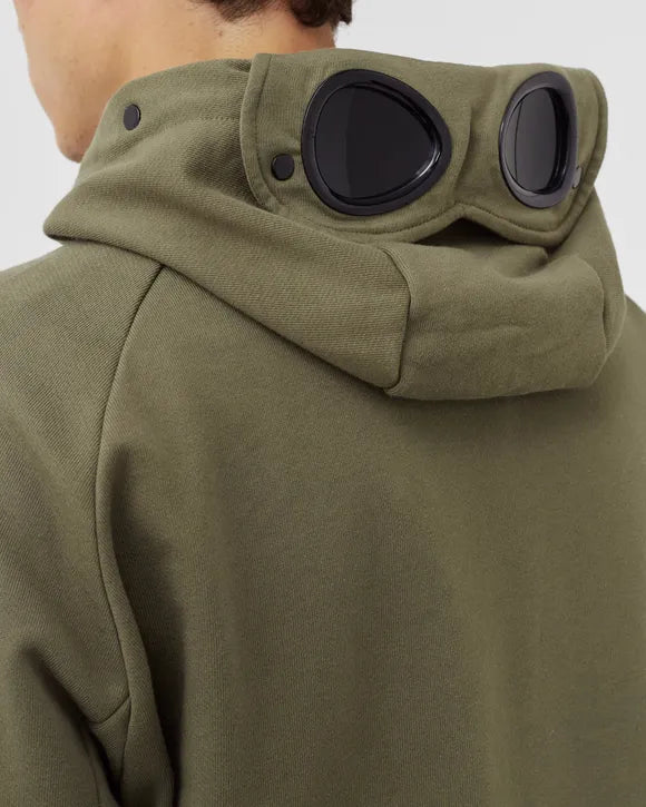 C.P. Company Diagonal Raised Fleece Goggle Hoodie Stone Grey