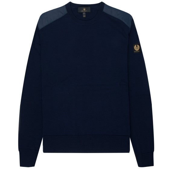 Belstaff Kerrigan Crew Neck Jumper Merino Wool Washed Navy