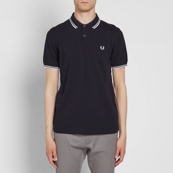 Fred Perry Slim Fit Twin Tipped Polo Navy White White