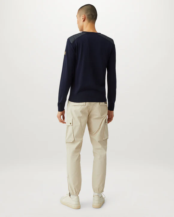Belstaff Kerrigan Crew Neck Jumper Merino Wool Washed Navy