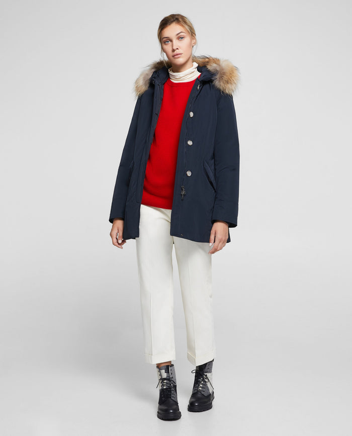 Woolrich Woman Luxury Arctic Parka with Detachable Fur Midnight Blue